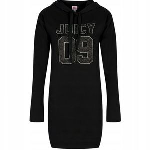 New Juicy Couture True Black Long Sleeve Hooded Graphic Sweatshirt Dress Medium